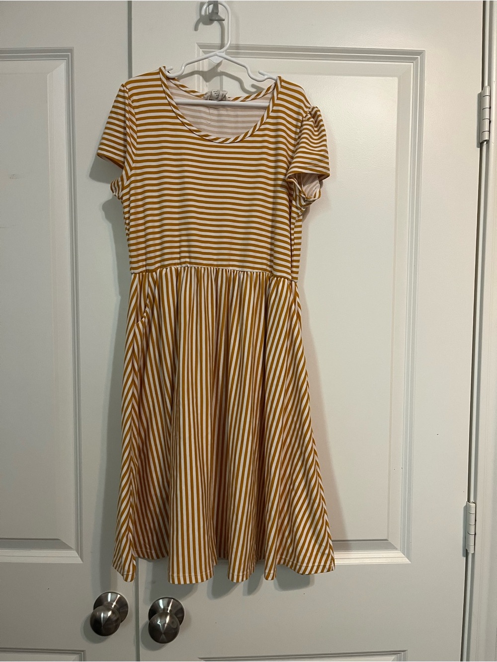 Girls' Mustard and White Striped Casual Dress